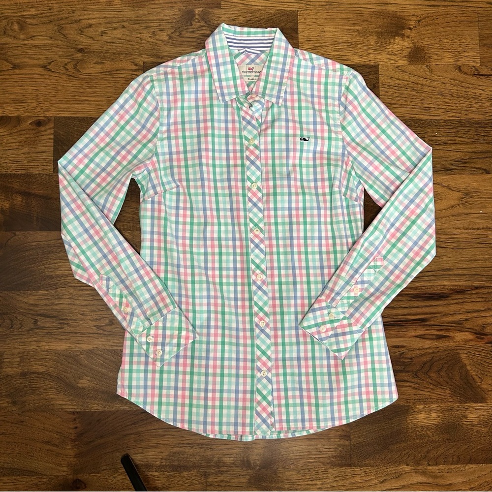 Vineyard Vines Palm Beach Plaid Chilmark Classic Button-Down Shirt - Size 0